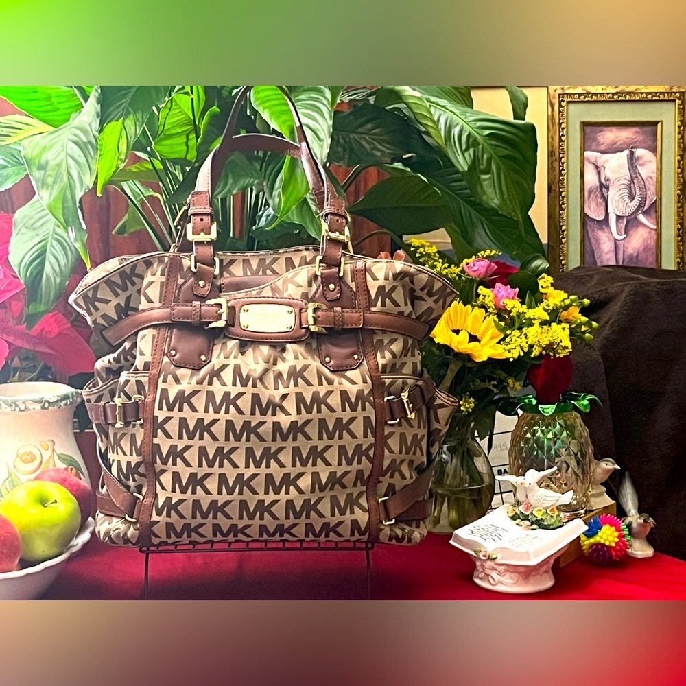 Michael Kors Tan and Brown Monogram Tote